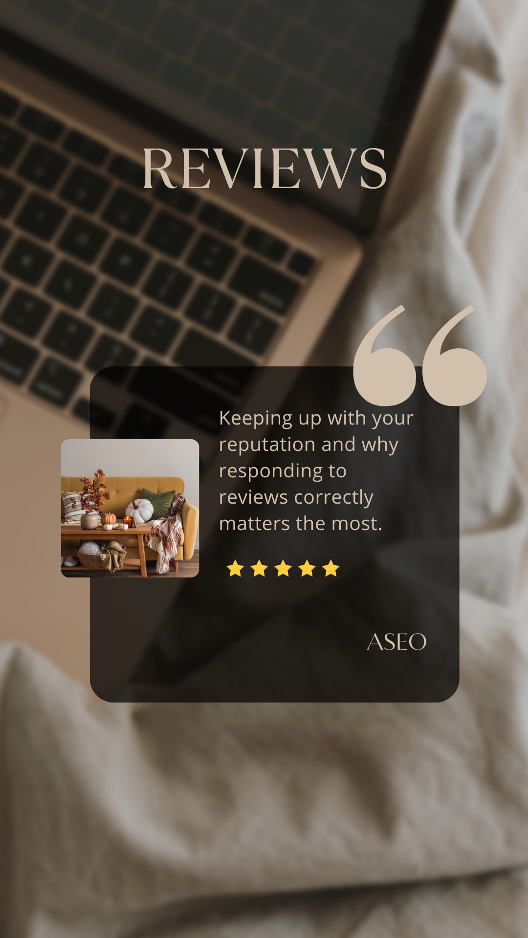 a review transparently over a laptop with the word reviews overhead an actual review